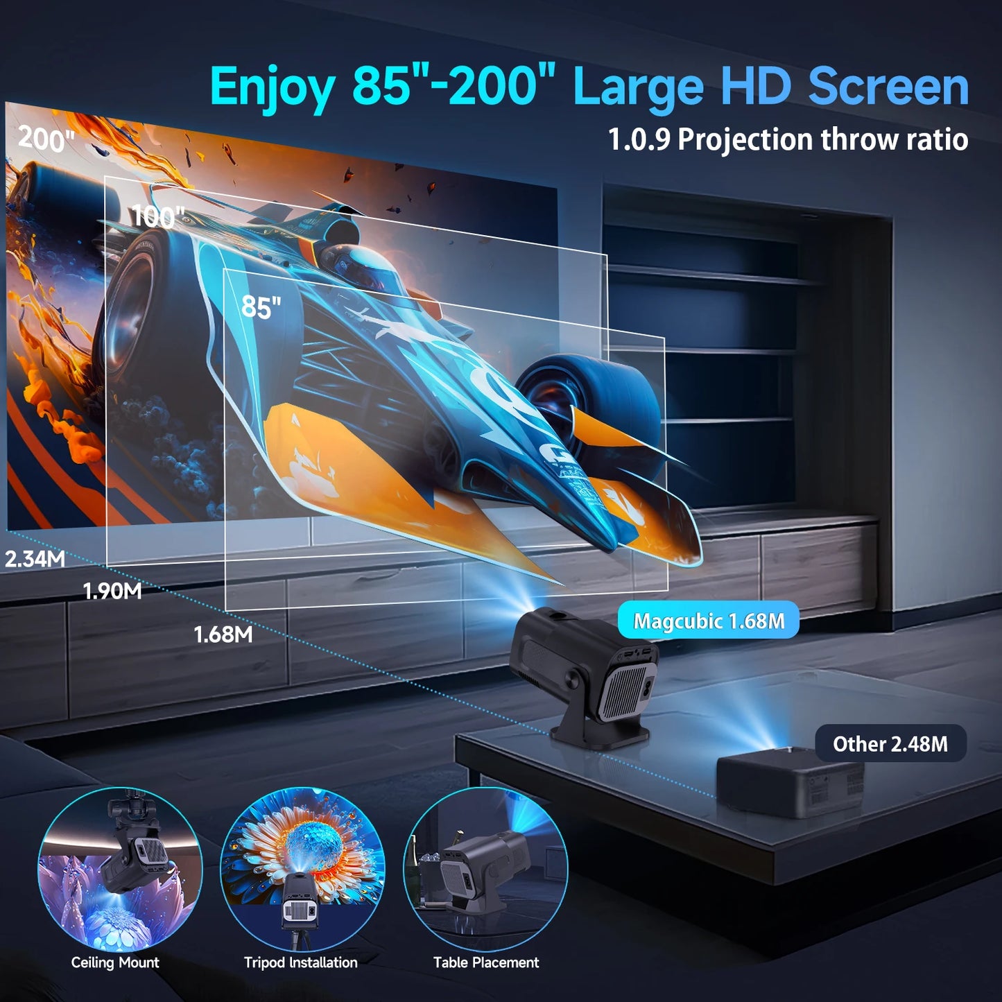 HY320 Mini Native 720P Android 11 4K Projector 300ANSI Wifi6 BT5.0 Cinema Outdoor Portable 180° Rotable Projector