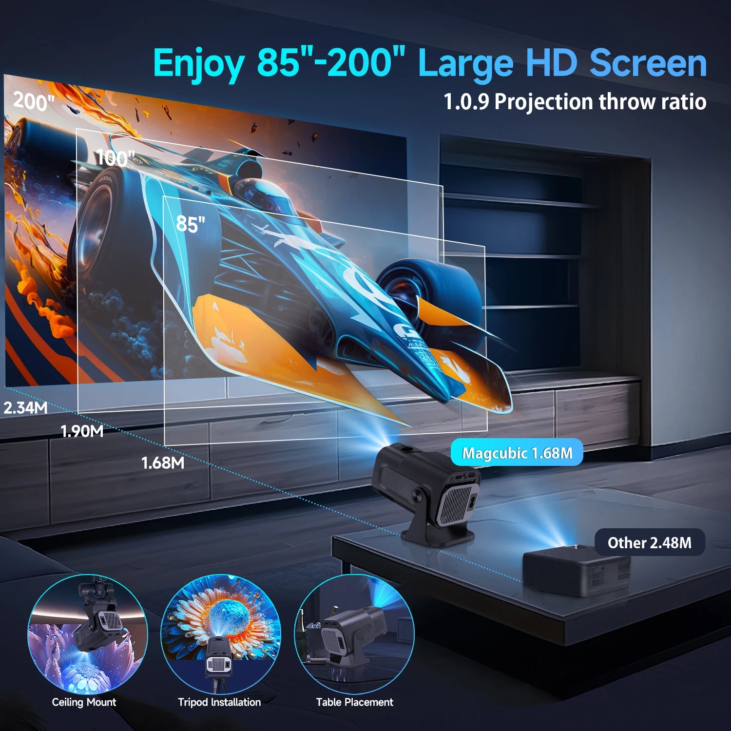 HY320 Mini Native 720P Android 11 4K Projector 300ANSI Wifi6 BT5.0 Cinema Outdoor Portable 180° Rotable Projector