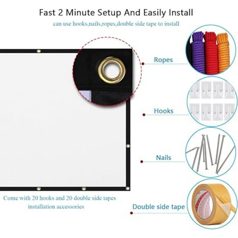 120 Inch Foldable Projection Screen 16:9 Portable Anti-Crease Projector Screen for Home Theater, Indoor/Outdoor, Double-Sided Movie Screen Folding