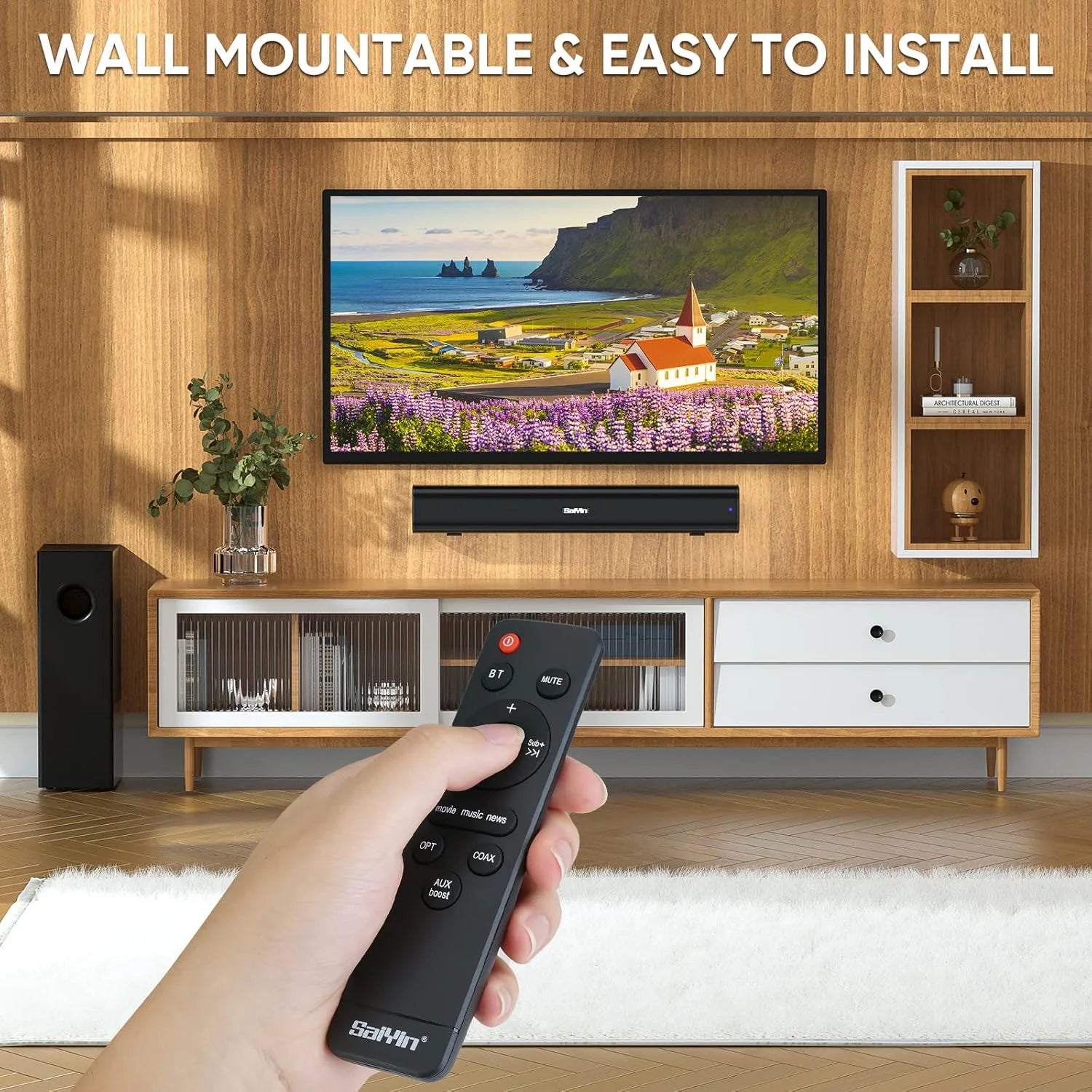 Sound Bars for TV with Subwoofer,2.1Ch Soundbar for Tv,Pc,Gaming, Surround Sound System for TV with Bluetooth/Optical/Aux Connection,17 Inch, Wall Mountable